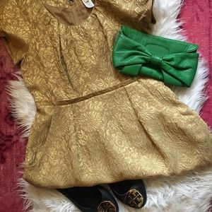 J Crew Collection Gold Metallic Jacquard Dress